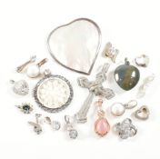 COLLECTION OF ASSORTED SILVER & WHITE METAL NECKLACE PENDANTS