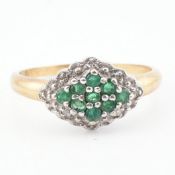 HALLMARKED 9CT GOLD EMERALD & DIAMOND CLUSTER RING