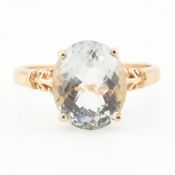 9CT GOLD & GREEN CHEQUERED CUT QUARTZ RING