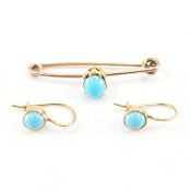 VICTORIAN TURQUOISE & GOLD BROOCH & EARRINGS