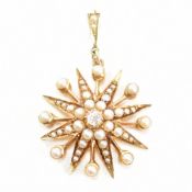 ANTIQUE YELLOW METAL PEARL & DIAMOND NECKLACE PENDANT
