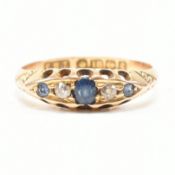 ANTIQUE HALLMARKED 18CT GOLD SAPPHIRE & DIAMOND BOAT RING