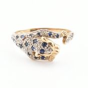 HALLMARKED 9CT GOLD SAPPHIRE & DIAMOND LEOPARD RING
