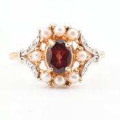 GOLD GARNET PEARL & DIAMOND HALO RING