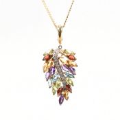 HALLMARKED 9CT GOLD MULTI STONE PENDANT NECKLACE