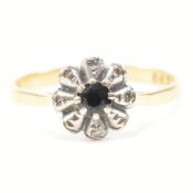 VINTAGE HALLMARKED 18CT GOLD SAPPHIRE & DIAMOND HALO RING
