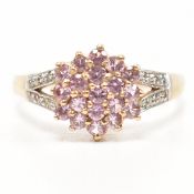 GOLD & PINK STONE DIAMOND CLUSTER RING