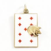 SILVER & ENAMEL PIG NINE OF DIAMONDS PLAYING CARD CHARM