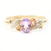 HALLMARKED 9CT GOLD AMETHYST & DIAMOND RING