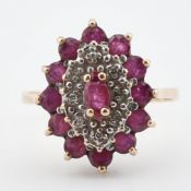 9CT GOLD RUBY & DIAMOND CLUSTER RING