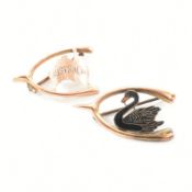 TWO ROSE METAL WISHBONE BROOCH PINS