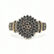 HALLMARKED 9CT GOLD & BLACK DIAMOND CLUSTER RING