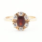 HALLMARKED 9CT GOLD GARNET & CZ HALO RING