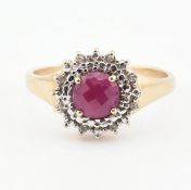 VINTAGE 9CT GOLD RUBY & DIAMOND HALO RING