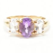HALLMARKED 9CT GOLD AMETHYST & TOPAZ RING