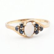 HALLMARKED 9CT GOLD OPAL & SAPPHIRE CLUSTER RING