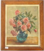 HARRY FRECKLETON - TWENTIETH CENTURY OIL STILL LIFE OF ROSES