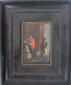 DUTCH SCHOOL - OIL ON PANEL - STREET FLOWER SELLER SCENE