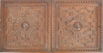 PAIR OF 19TH CENTURY CARVED OAK GEOMETRIC PANELS