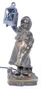 G. DEMANGE - FRENCH BRONZE LAMP OF GIRL WITH LANTERN