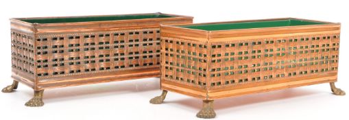 PAIR OF ART & CRAFTS EMBOSSED WICKER EFFECT COPPER PLANTERS