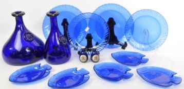 TWO VINTAGE 20TH FAT VIKING BLUE DECANTERS - HOLMEGAARD