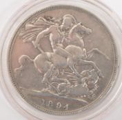 19TH CENTURY VICTORIAN SILVER CROWN COIN -1894