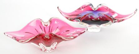 TWO RETRO BOHEMIAN CZECH STUDIO ART GLASS DISHES BY CHRIBSKA