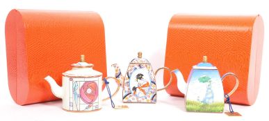 THREE CHARLOTTE DI VITA ENAMELLED MINIATURE TEAPOTS