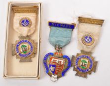 COLLECTION THREE HALLMARKED SILVER MASONIC STEWARD MEDALS