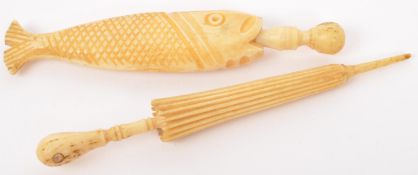 TWO 19TH CENTURY BONE STANHOPE NEEDLE CASE ETUIS