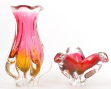 TWO RETRO BOHEMIAN CZECH STUDIO ART GLASS VASES BY CHRIBSKA