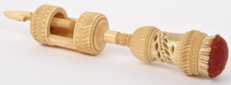 19TH CENTURY VICTORIAN CARVED BONE NEEDLE CASE