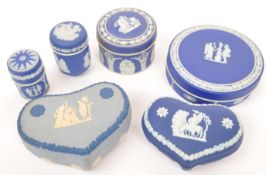 SIX WEDGWOOD JASPERWARE CAMEO WARE LIDDED POTS