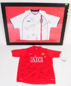 TWO SIGNED ENGLAND & MANCHESTER UNITED FOOTBALL SHIRTS