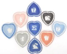 NINE WEDGWOOD JASPERWARE HEART SHAPED PIN DISHES