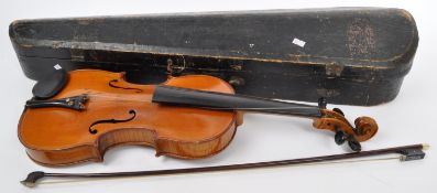 20TH CENTURY VIOLIN WITH BOW AND HARD CASE