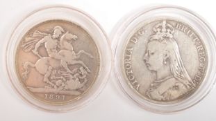 TWO 19TH CENTURY 1890 & 1891 SILVER CROWN COINS