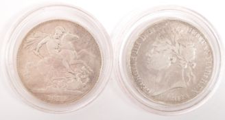 TWO EARLY 20TH CENTURY GEORGE III 1821 &1822 SILVER CROWN COINS