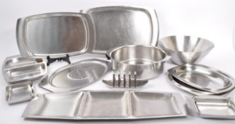 COLLECTION OF RETRO MID CENTURY STAIN STEEL DINNERWARE