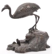 20TH CENTURY BRONZED METAL EAST ASIAN CRANE FIGURE