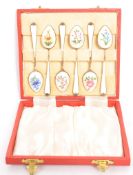 SIX MID 20TH CENTURY ENAMELLED STERLING SILVER SPOONS