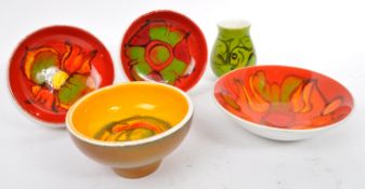 COLLECTION OF FIVE DELPHIS RANGE VASE / DISH BY POOLE POTTERY