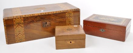 THREE 19TH CENTURY VICTORIAN INLAID WOODEN BOXES