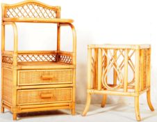 LATE 20TH CETNURY BAMBOO BEDSIDE CABINET CHEST & TABLE