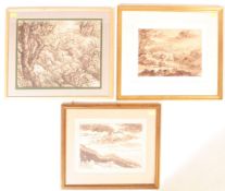 THREE GERALD OSOSKI PENCIL & WATERCOLOUR PAINTINGS