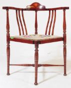 EDWARDIAN MAHOGANY & SYCAMORE STRUNG CORNER ELBOW CHAIR