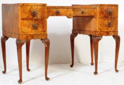 QUEEN ANNE REVIVAL BURR WALNUT DROP CENTRE WRITING DESK