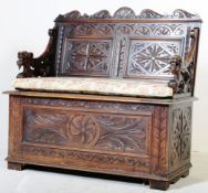 VICTORIAN 19TH CENTURY CARVED OAK HALL SETTLE BENCH