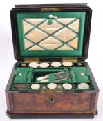 19TH CENTURY WALNUT INLAID SEWING BOX.